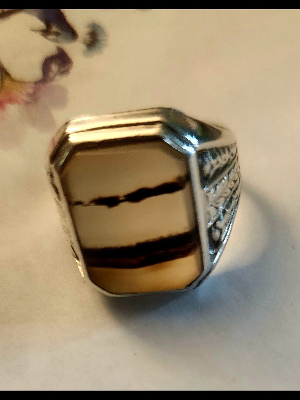 Sterling Silver Men or Women Band Ring with Unique Montana Agate